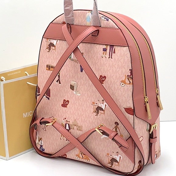 MICHAEL KORS JET SET GIRLS JAYCEE LARGE ZIP PACKED BACKPACK DARK POWDER BLUSH - Picture 2 of 16